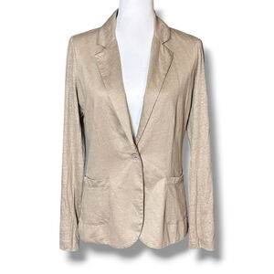 Majestic Filatures Stretch Linen Single Button Womens Blazer Beige Tan Size 2/M